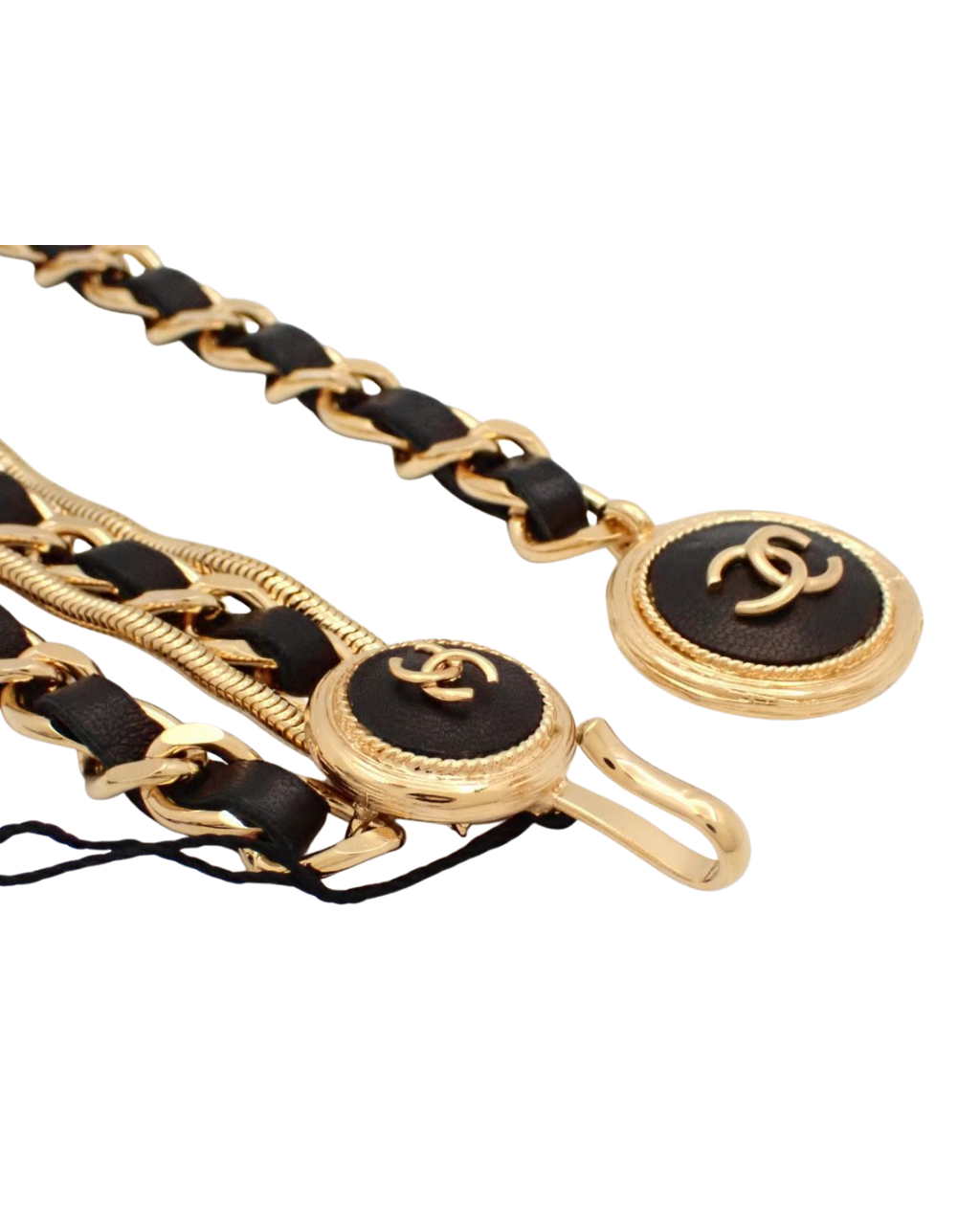 Chanel Gold Black Leather Chain Belt