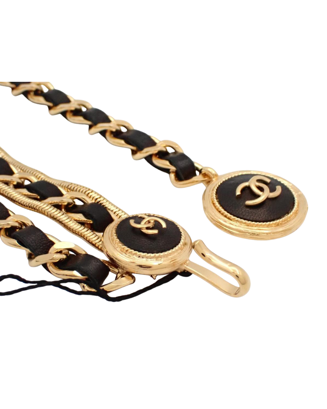Chanel Gold Black Leather Chain Belt