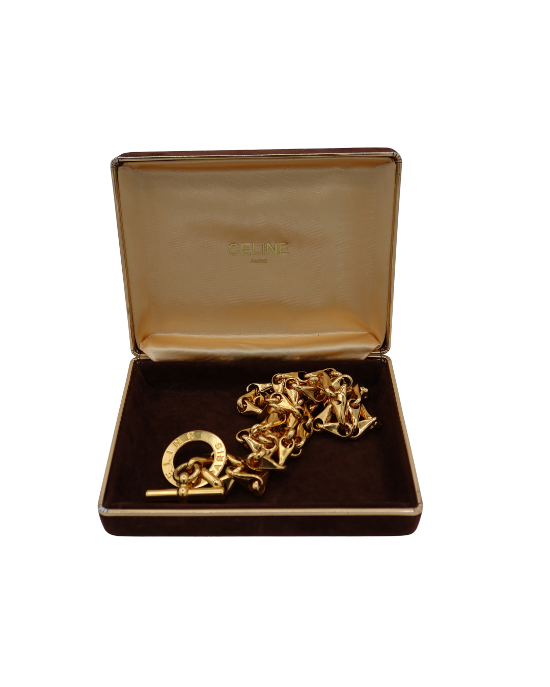 Celine Gold-Tone Circle Logo Long Chain Belt