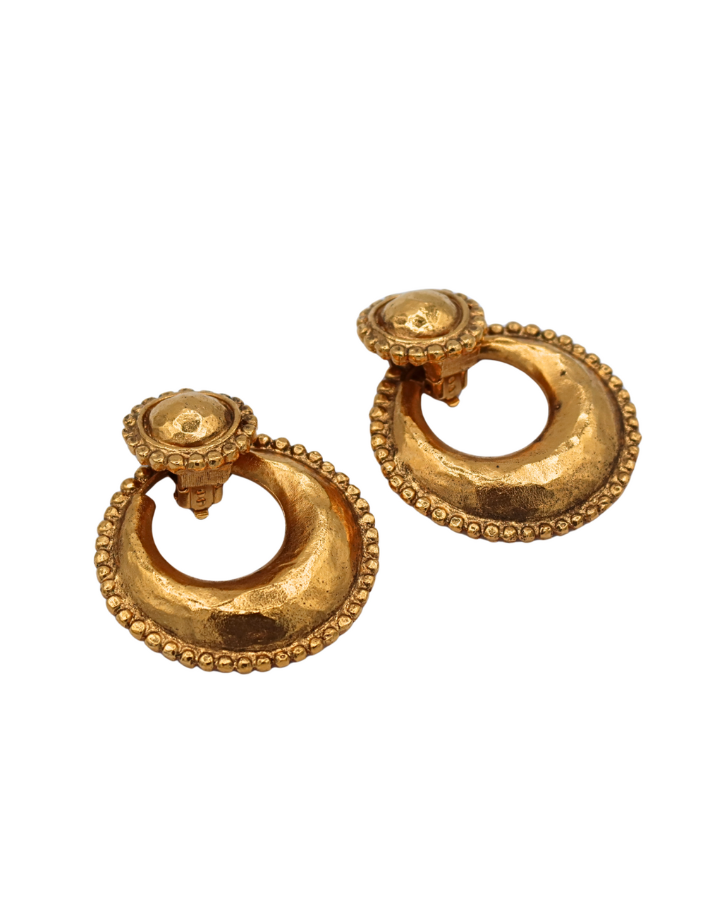 Chanel Vintage Door Knocker Clip On Gold Plated Earrings