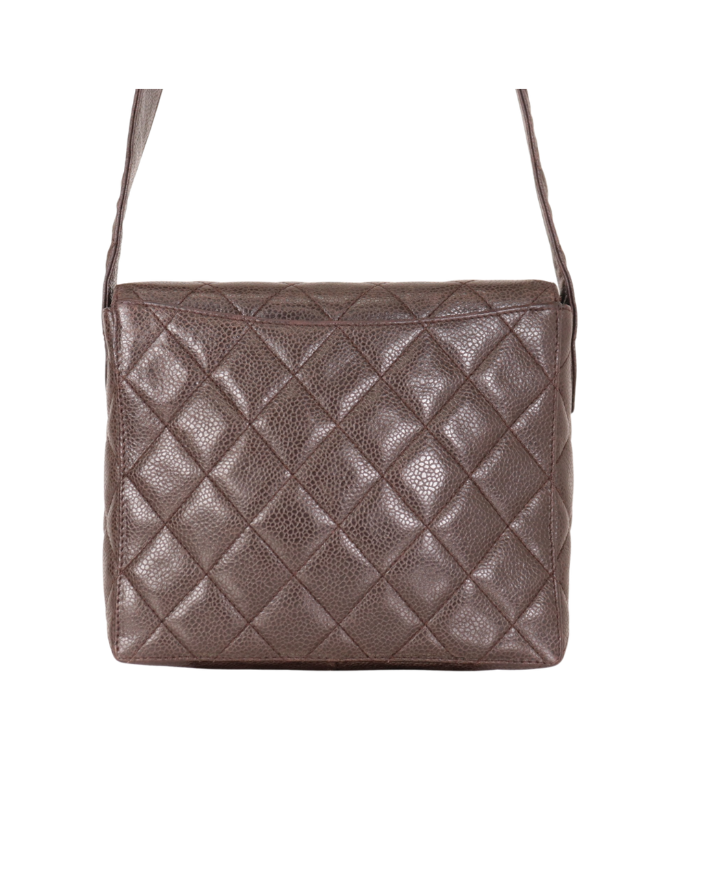 Chanel Vintage Brown Quilted Caviar Square Flap Crossbody Bag 1996-1997