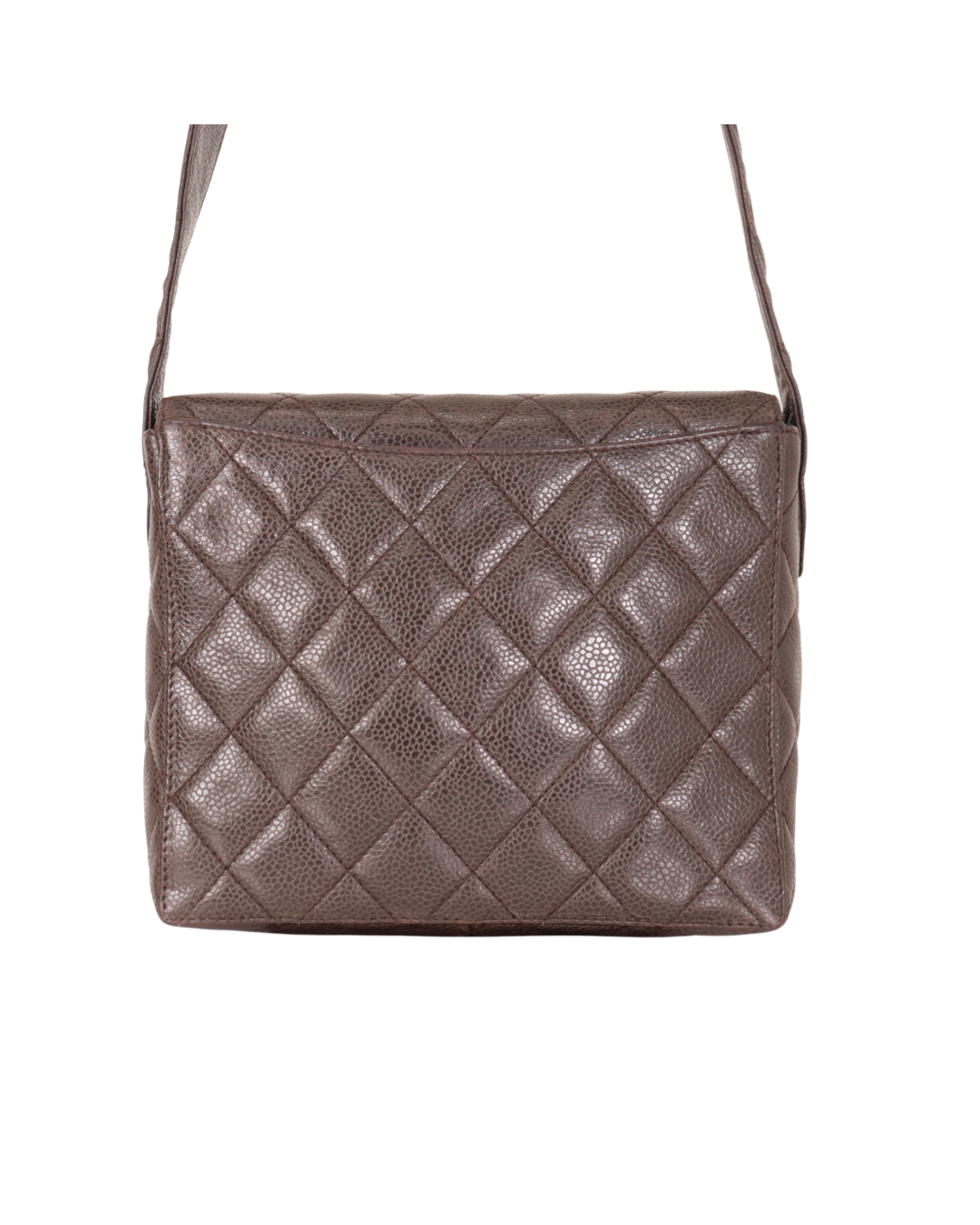 Chanel Vintage Brown Quilted Caviar Square Flap Crossbody Bag 1996-1997