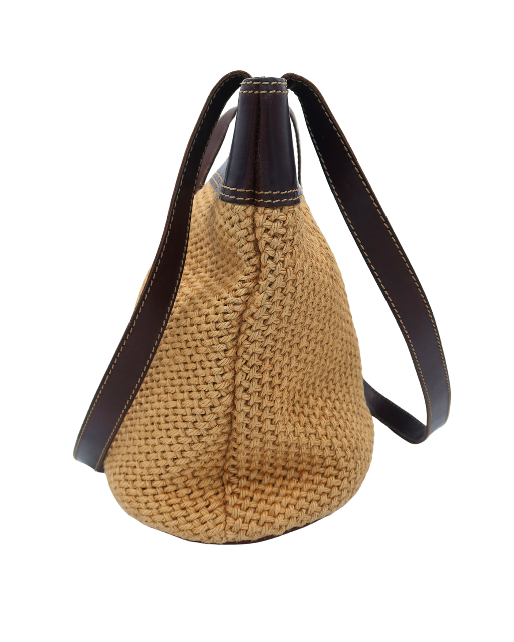 Bottega Veneta Vintage Woven Straw and Brown Leather Tote Bag