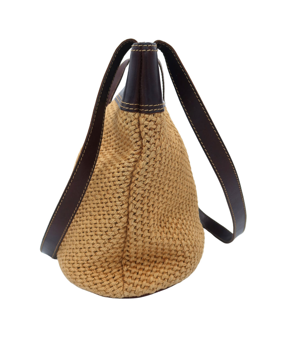 Bottega Veneta Vintage Woven Straw and Brown Leather Tote Bag