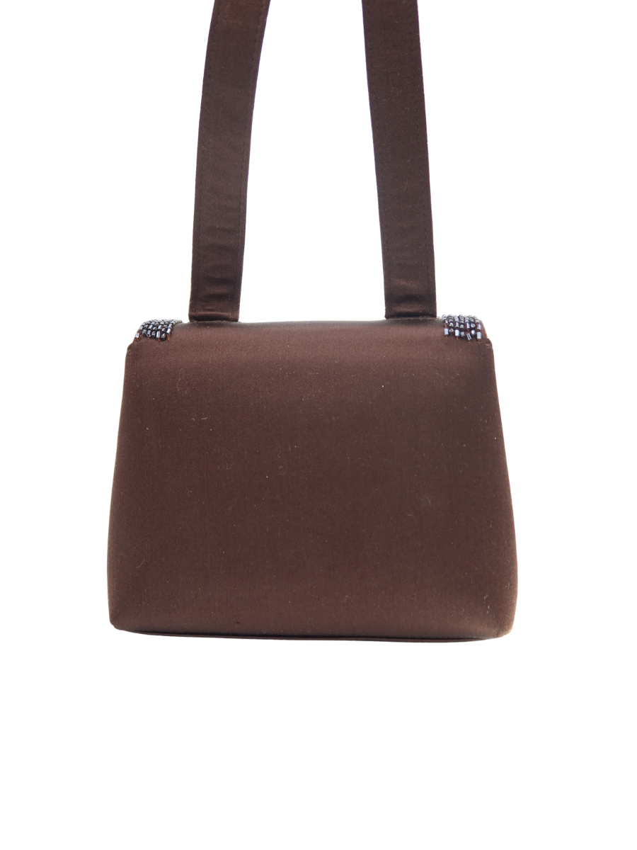Chanel Vintage Brown Satin Beaded Shoulder Bag 1997-1999