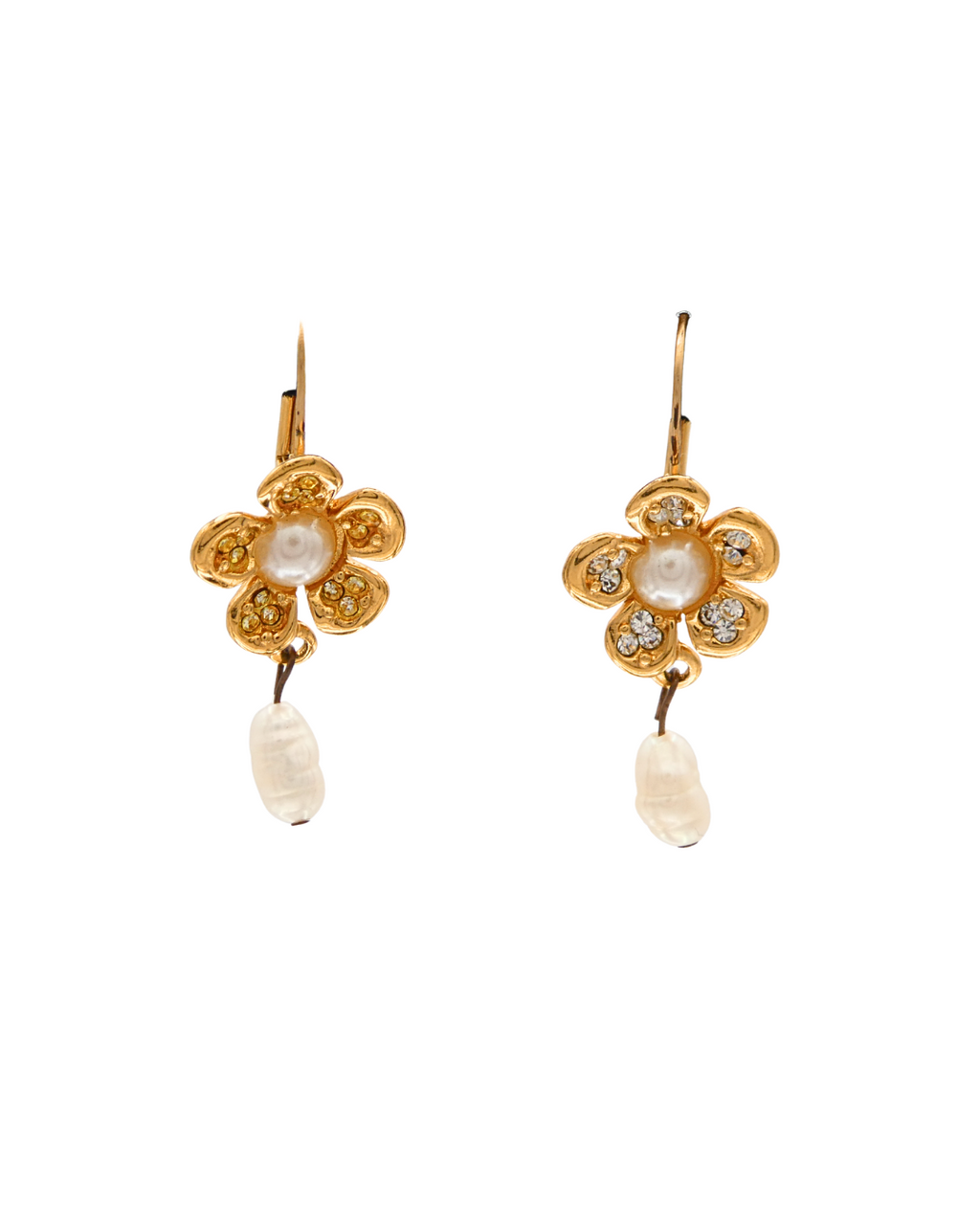 Givenchy Flower Earrings with Pave Crystal and Pearl
