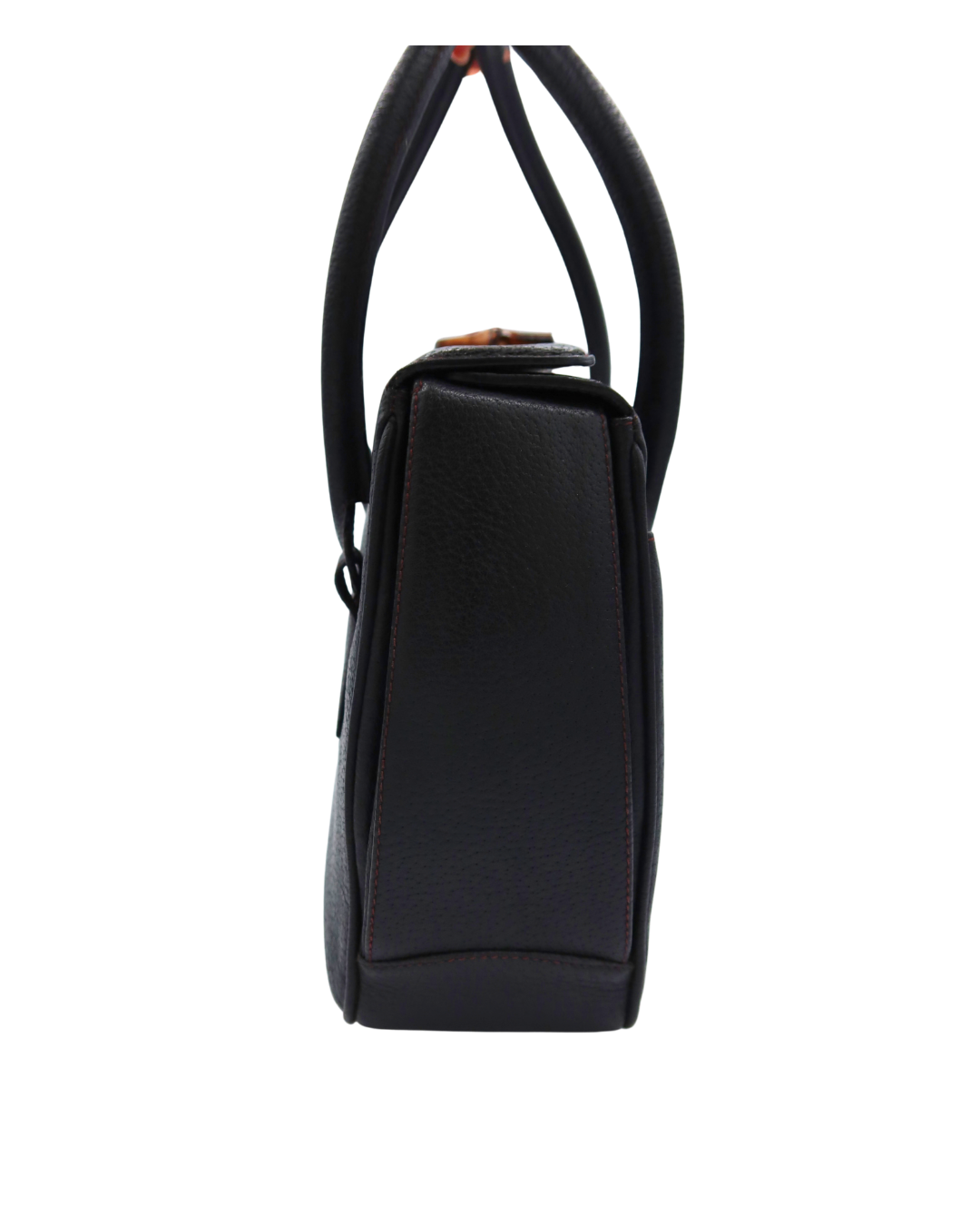 Gucci Vintage Black Leather Bamboo Top Handle Bag 1980s