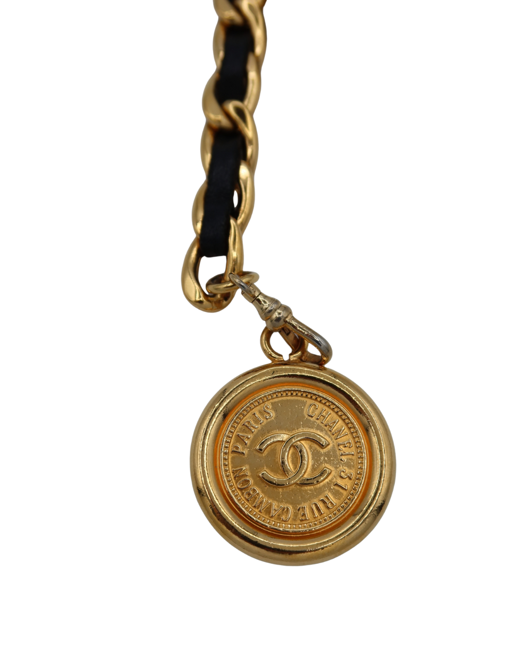 Chanel Black Leather & Gold-Tone CC Medallion Chain Belt