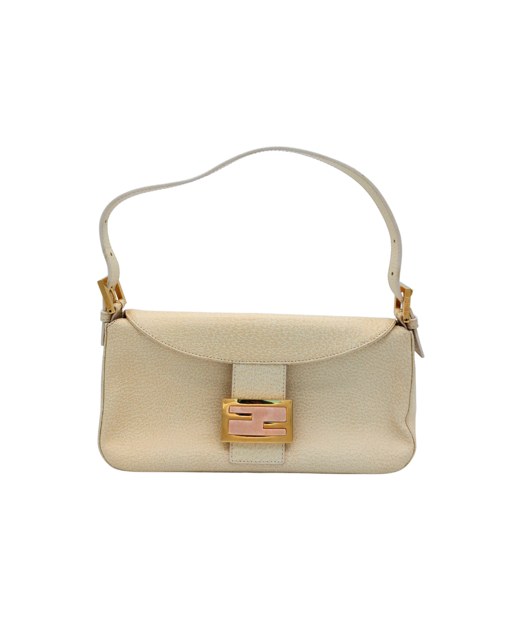 Fendi Vintage Cream Shoulder Bag with Pink Closure 2001