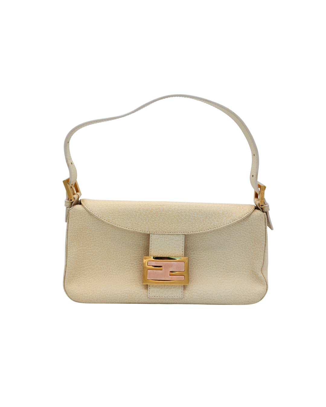 Fendi Vintage Cream Shoulder Bag with Pink Closure 2001