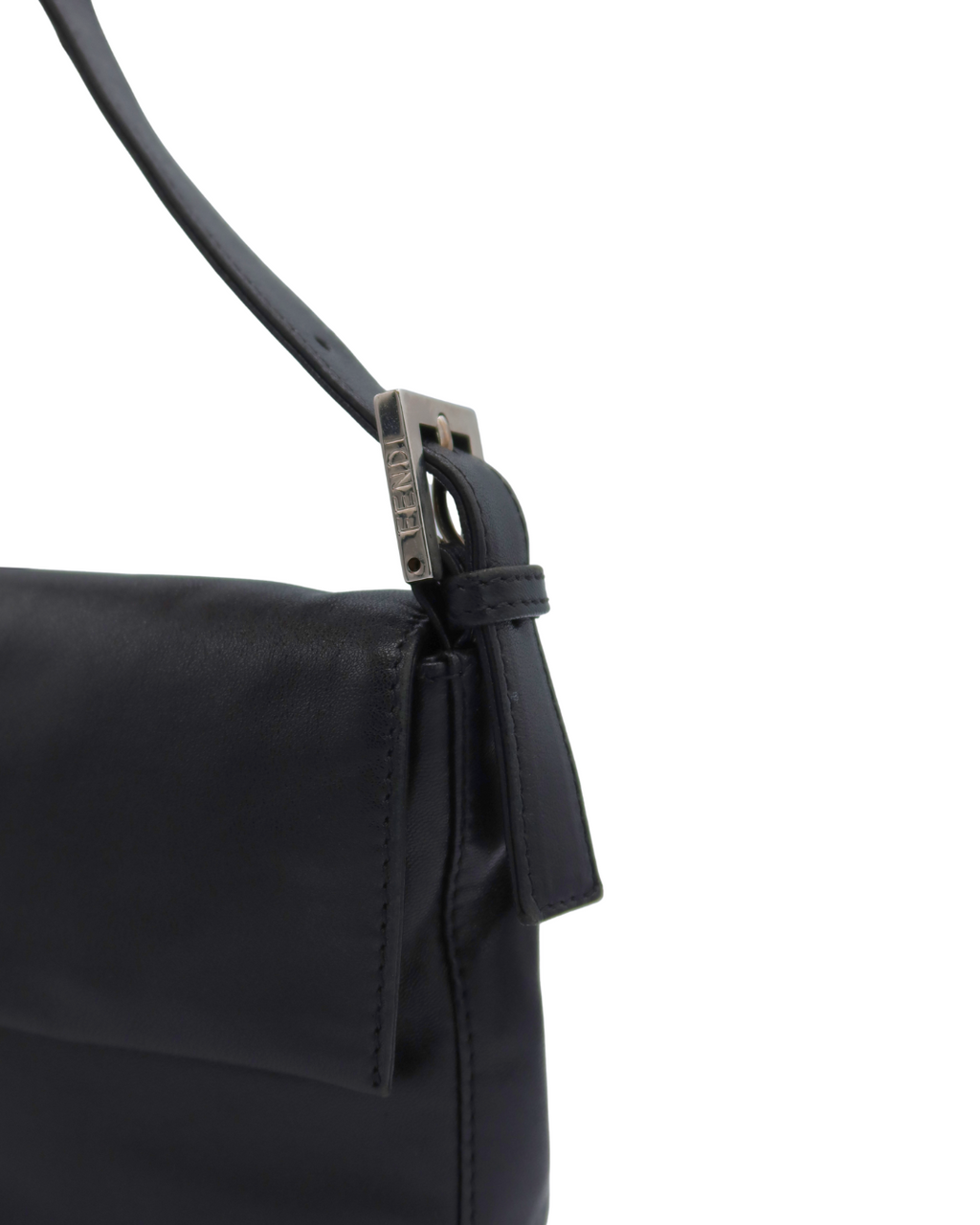 Fendi Baguette in Black Leather with Marble Buckle and Silver Hardware