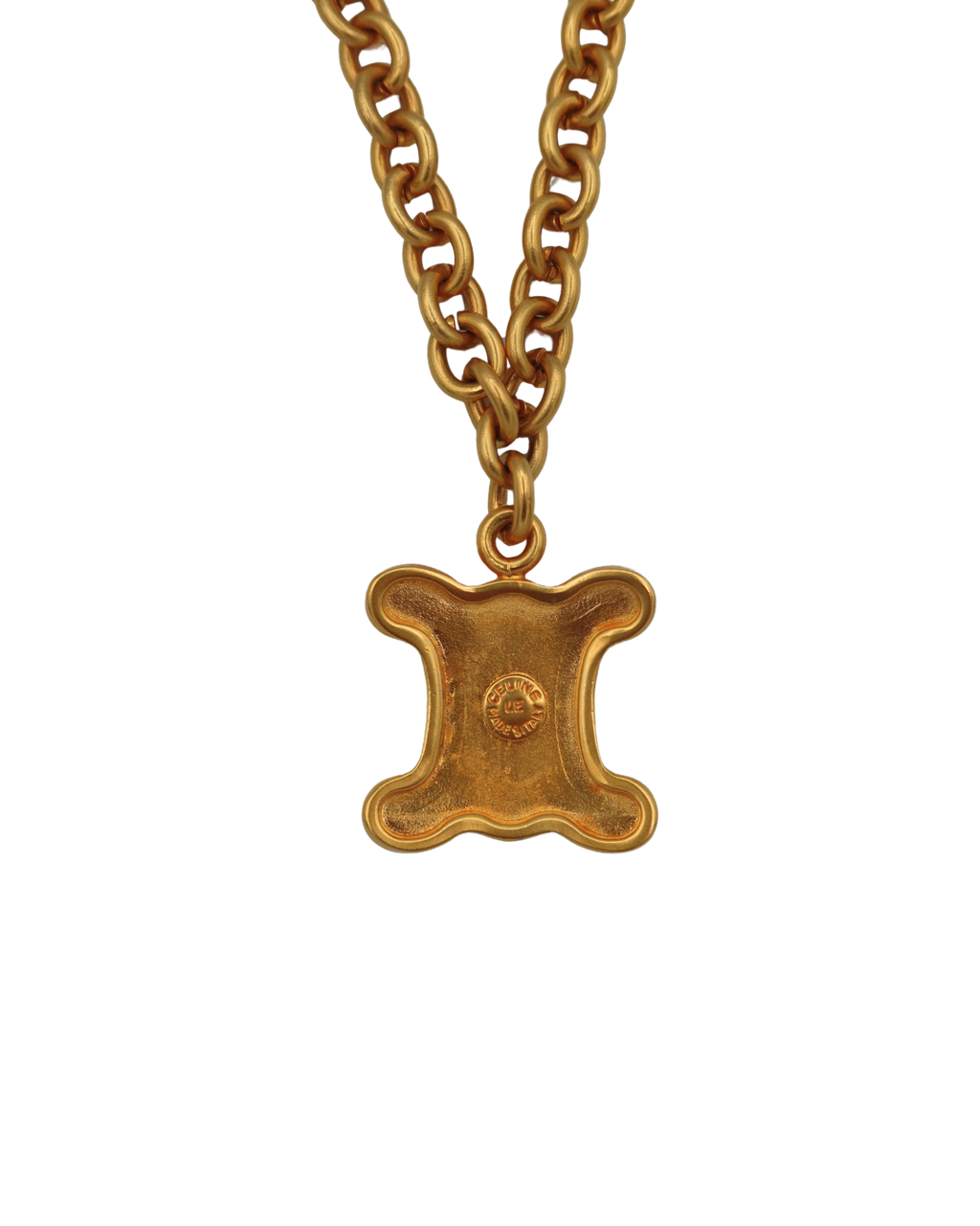 Celine Gold Toned Triomphe Pendant Necklace