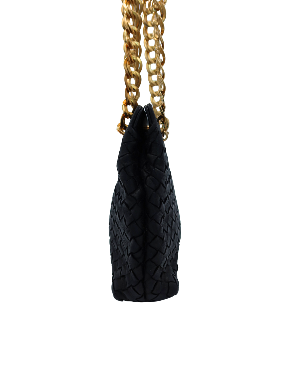 Bottega Veneta Vintage Black Intrecciato Chain Shoulder Bag