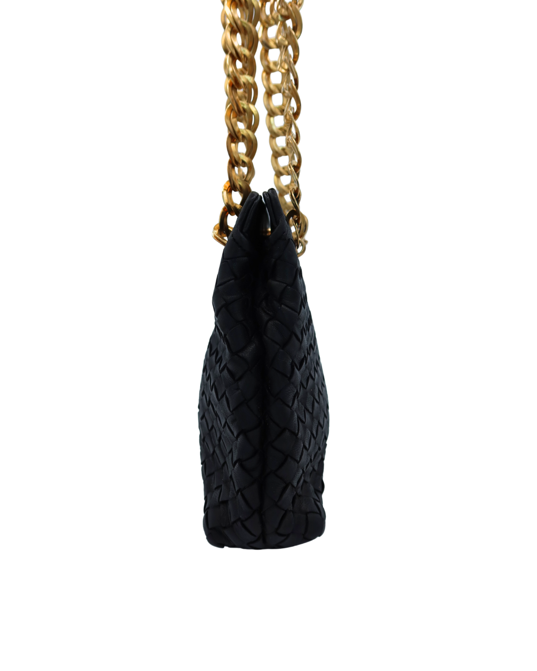 Bottega Veneta Vintage Black Intrecciato Chain Shoulder Bag