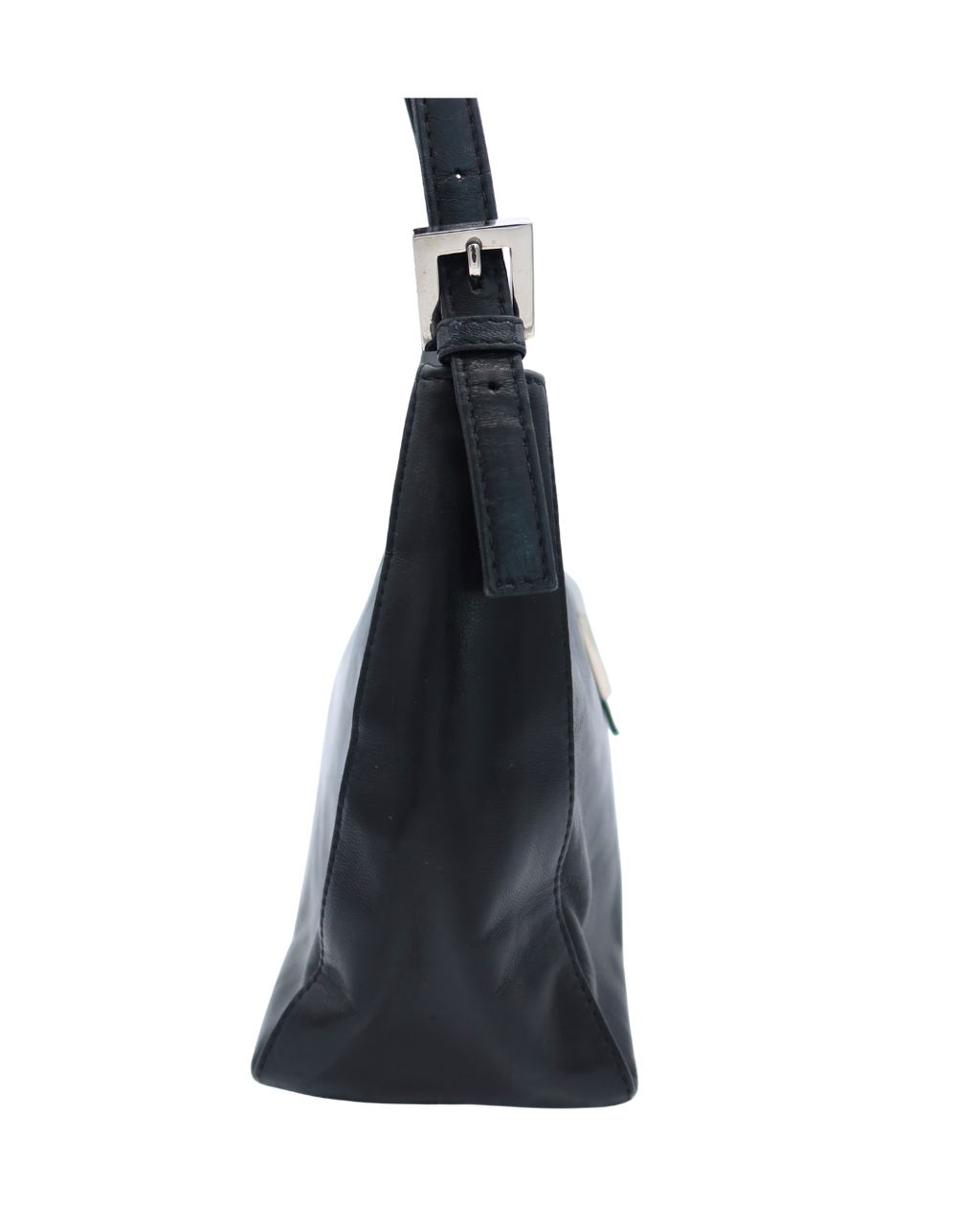 Fendi Vintage Black Leather Shoulder Bag with Green Buckle