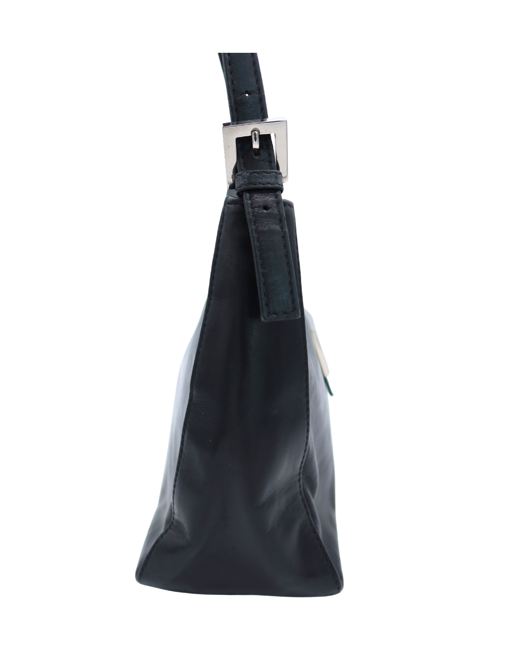 Fendi Vintage Black Leather Shoulder Bag with Green Buckle