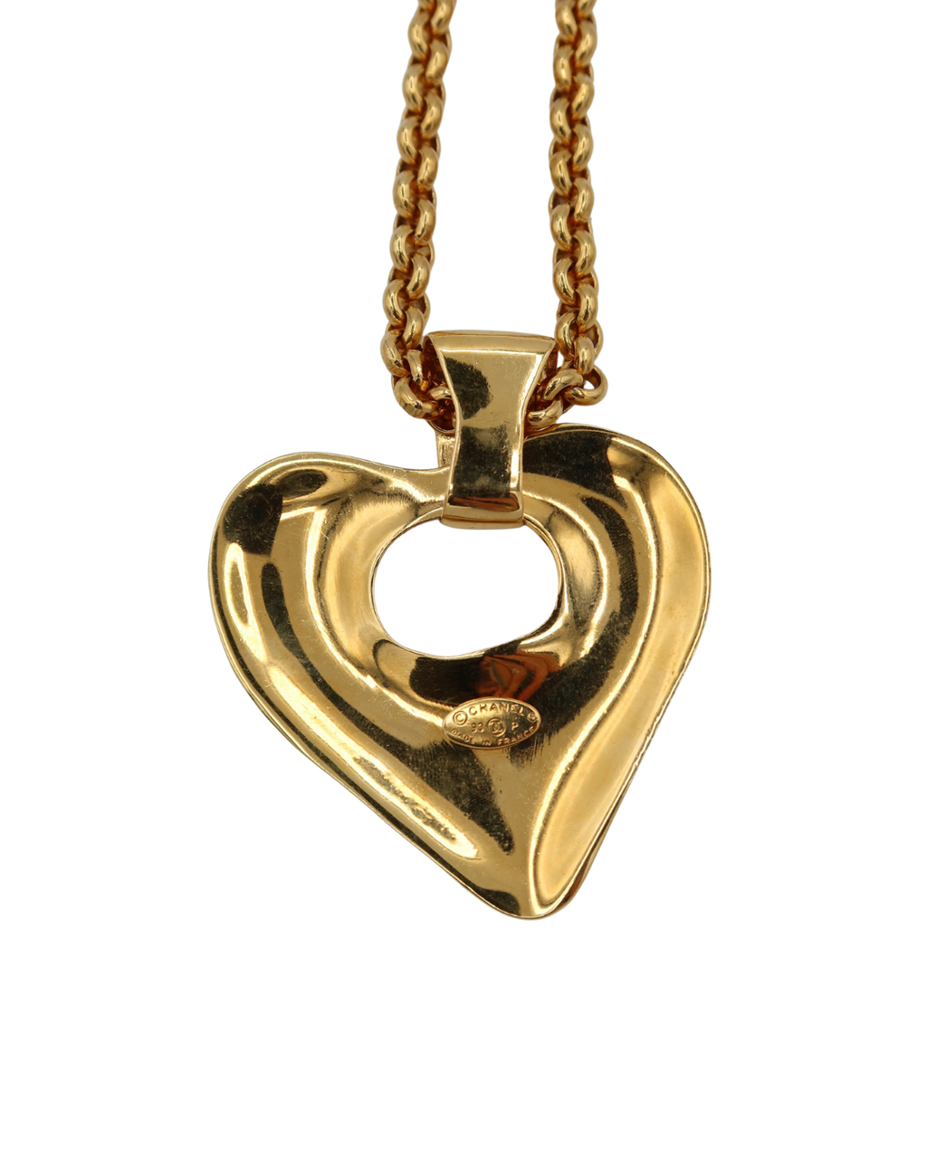 Chanel Vintage Gold-Tone CC Heart Pendant Necklace 1993 Spring