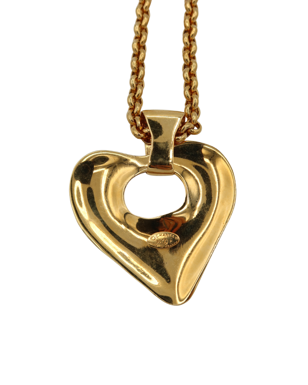 Chanel Vintage Gold-Tone CC Heart Pendant Necklace 1993 Spring