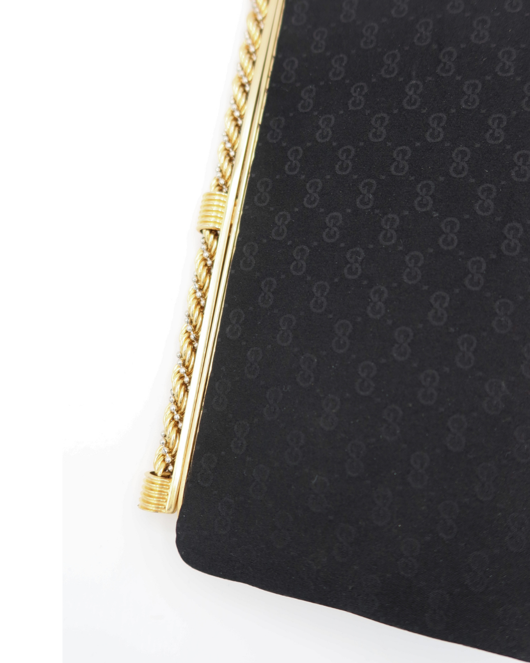 Gucci Vintage Satin Black and Gold Clutch