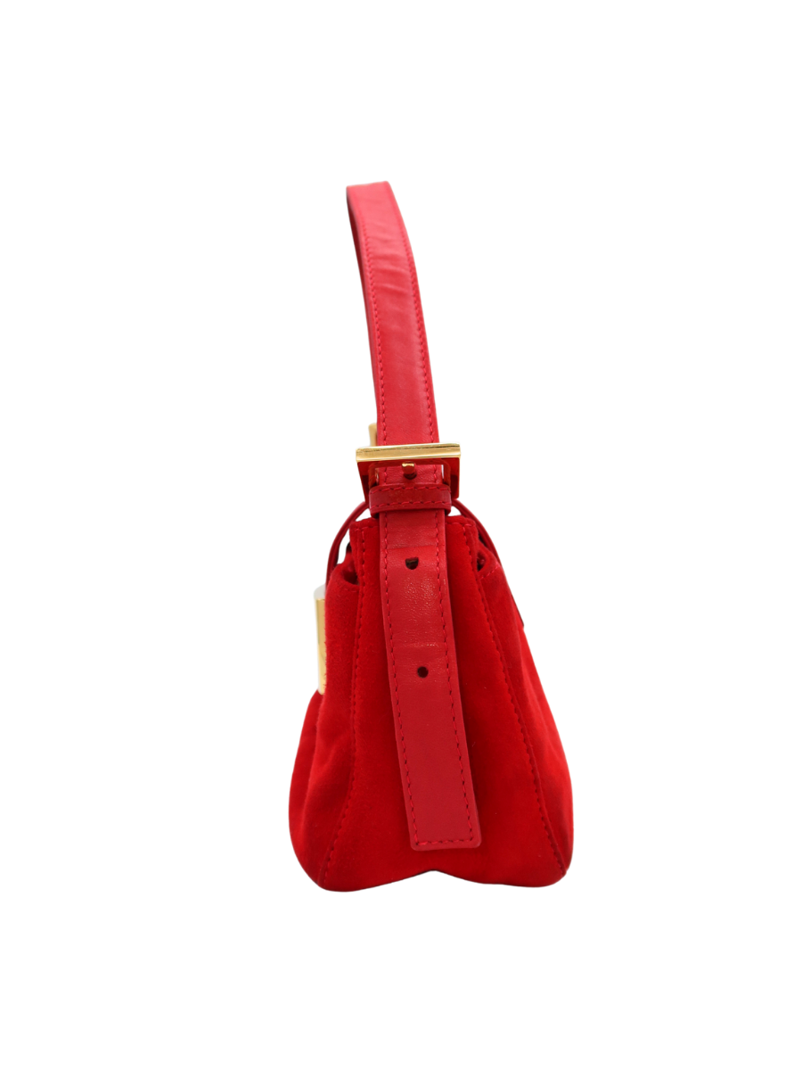 Fendi Vintage Mamma Baguette Red Suede Shoulder Bag with Glitter FF Buckle
