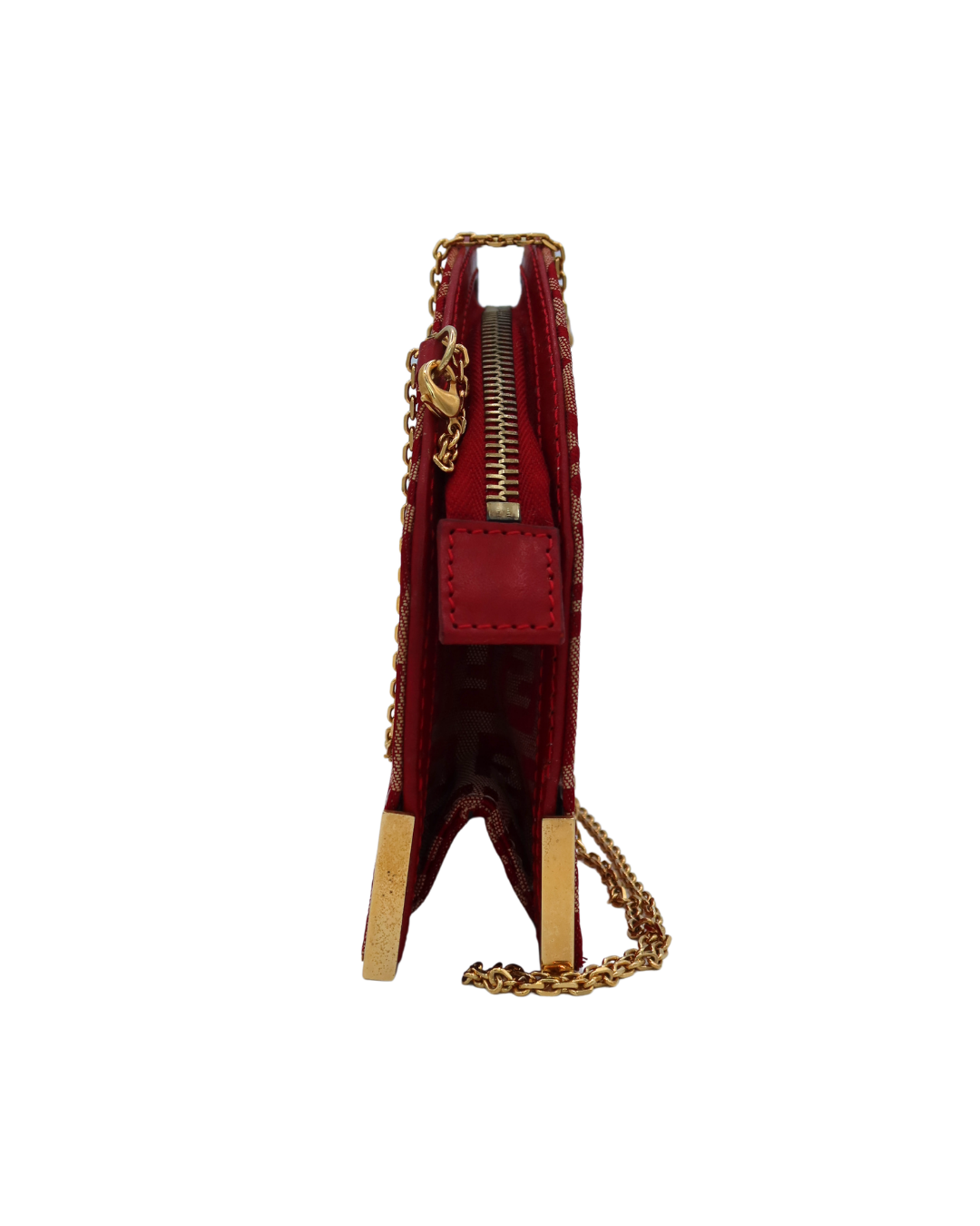 Fendi Vintage Red Zucca Chain Shoulder Bag