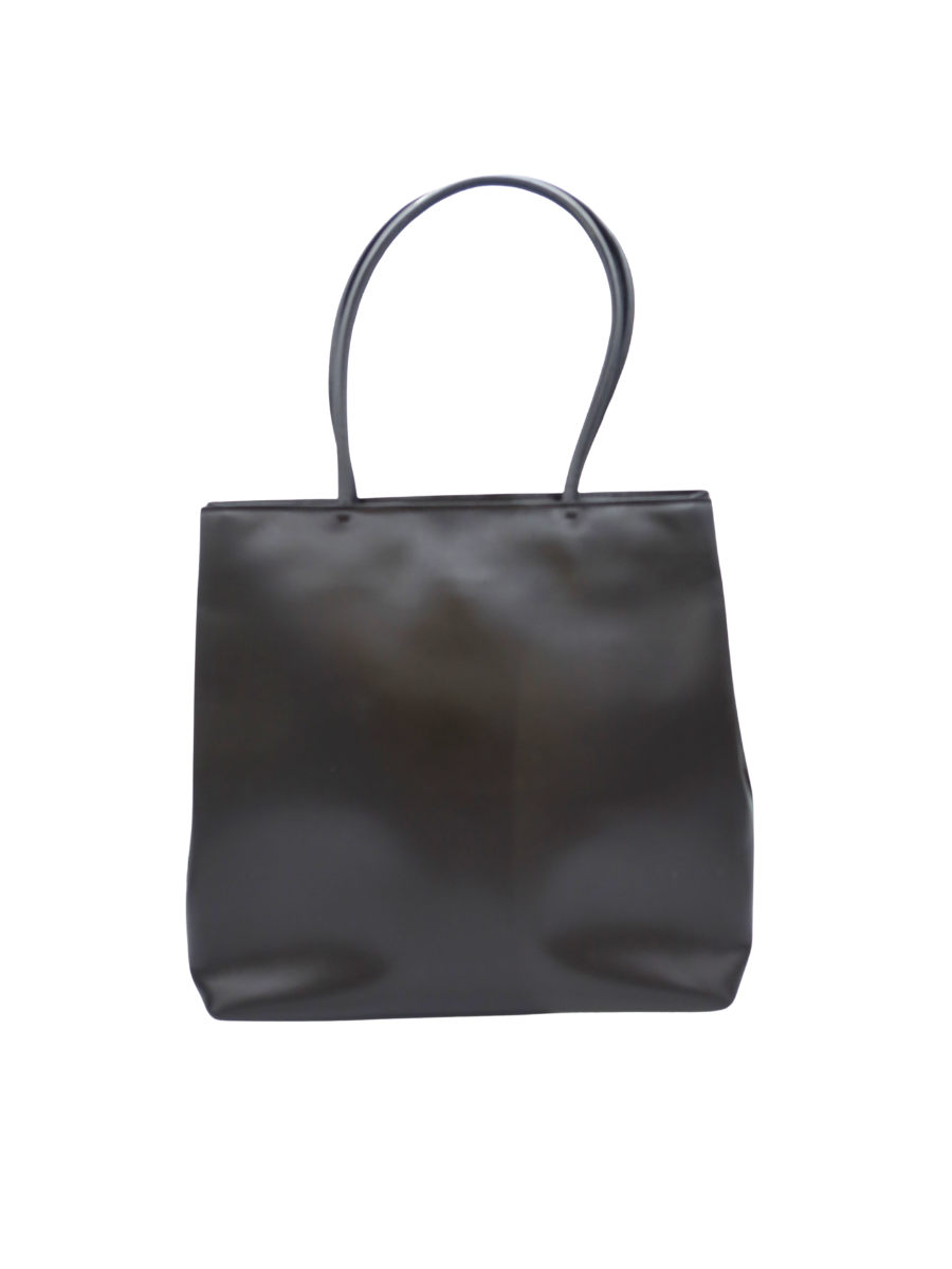 Prada Vintage Brown Leather Logo Tote Bag