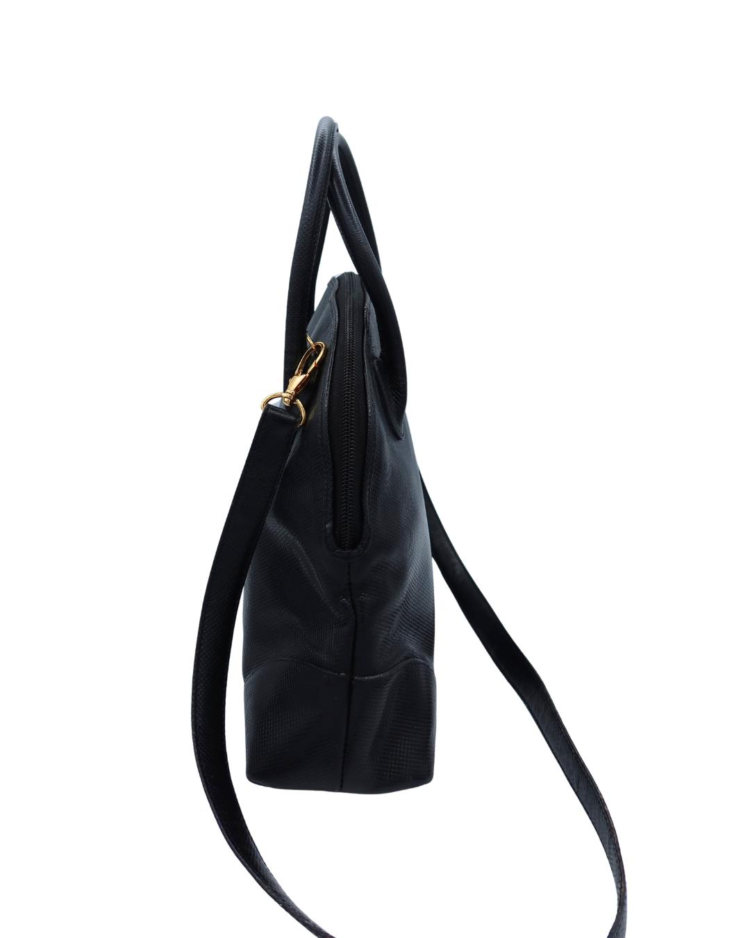 Bottega Veneta Vintage Black Textured Leather Dome Top Handle Bag Crossbody