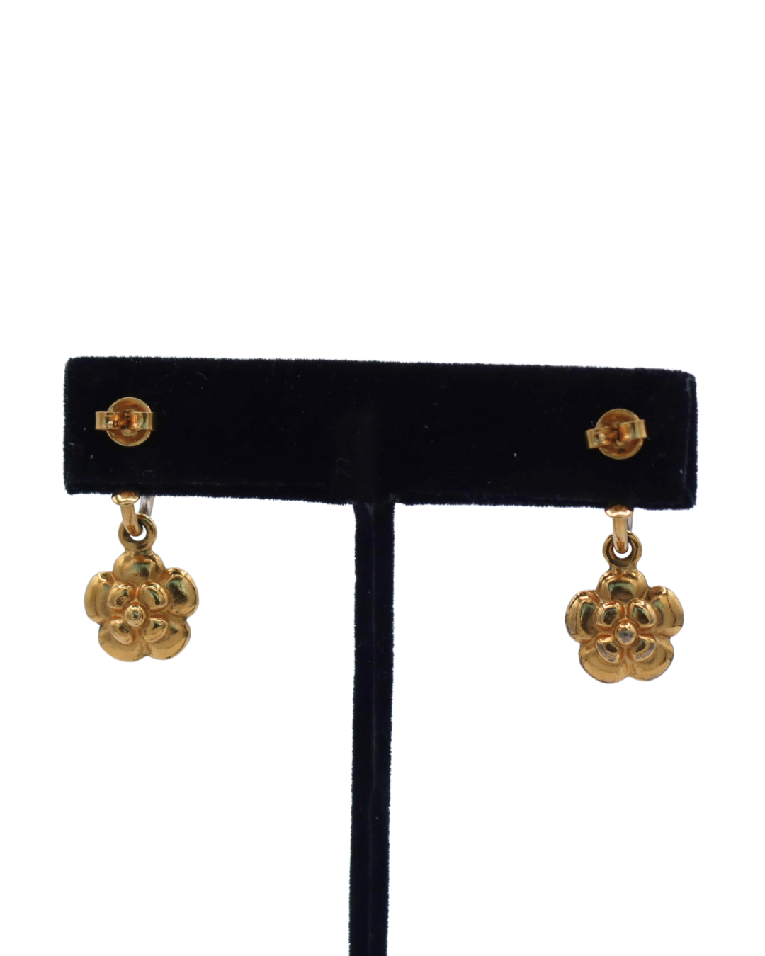 Chanel Vintage Camellia Dainty Gold Plated Flower Earrings