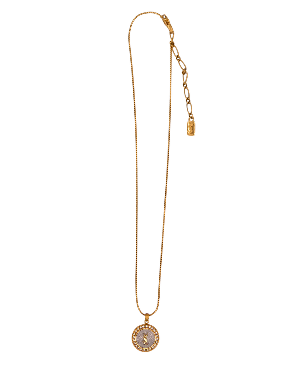 Yves Saint Laurent YSL Vintage Gold & Silver Medallion Necklace with Crystal Accents
