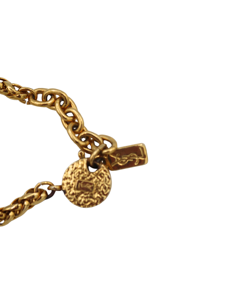 YSL Vintage Crystal Pendant Gold Toned Necklace