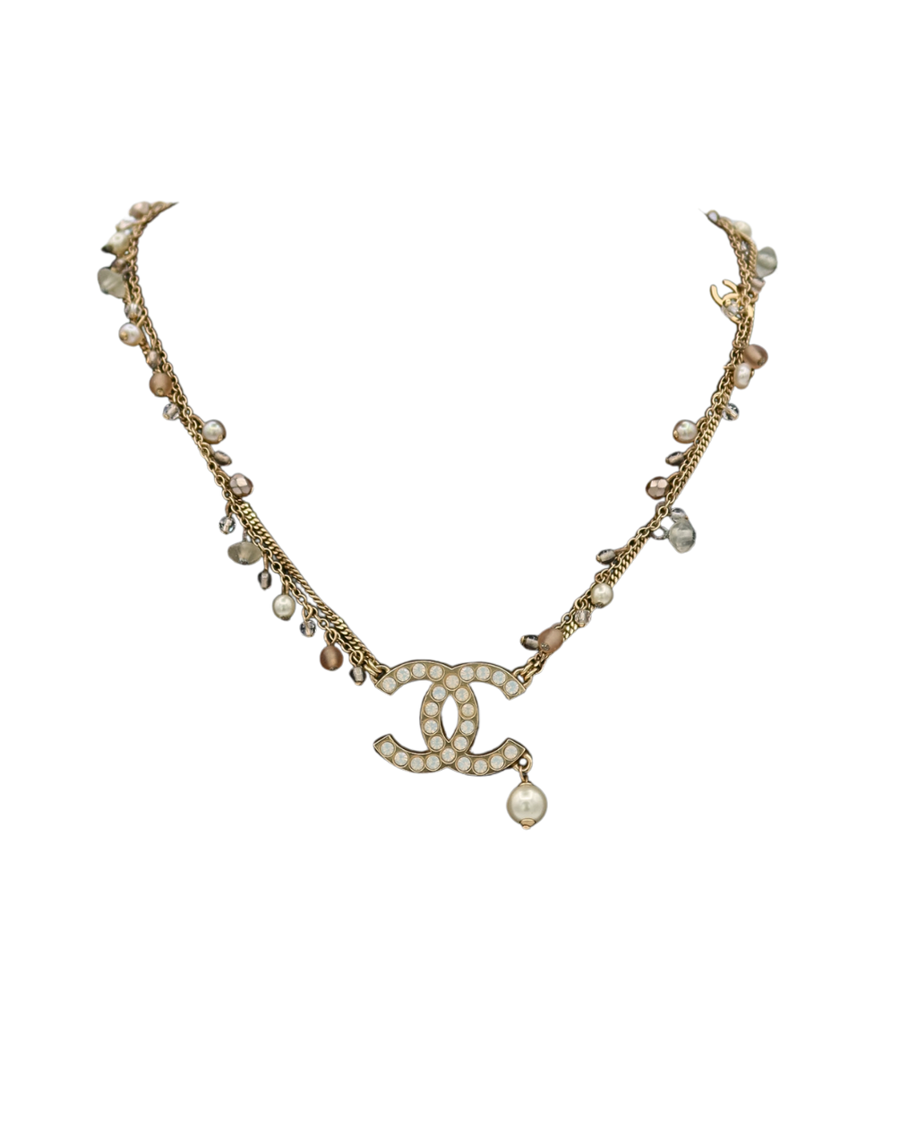 Chanel Vintage Beaded Crystal CC Pearl Drop Necklace 02P