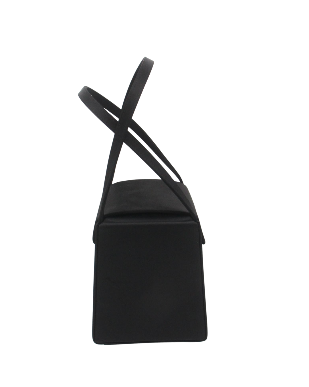 YSL Vintage Black Satin Box Bag with Rhinestone Heart