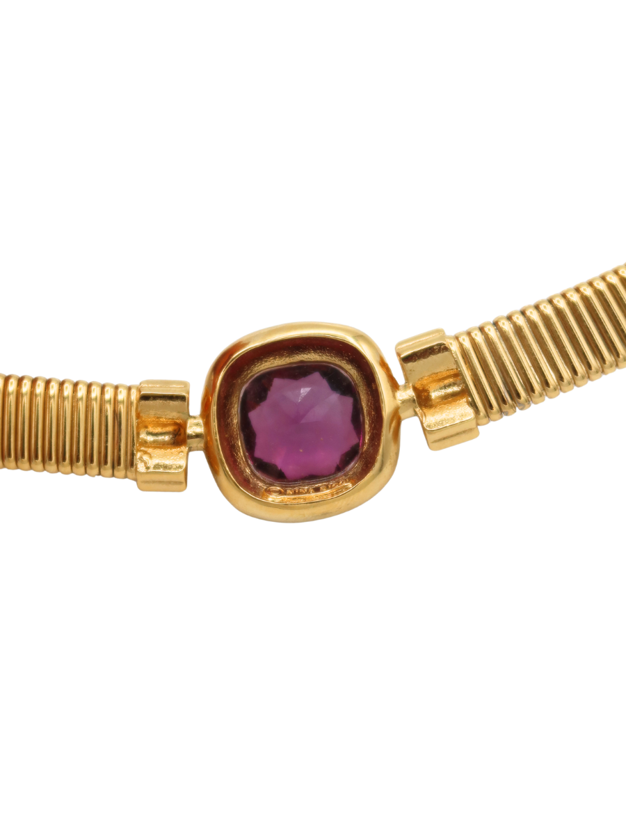 Nina Ricci Vintage Purple Crystal Omega Collar Necklace, 1980s