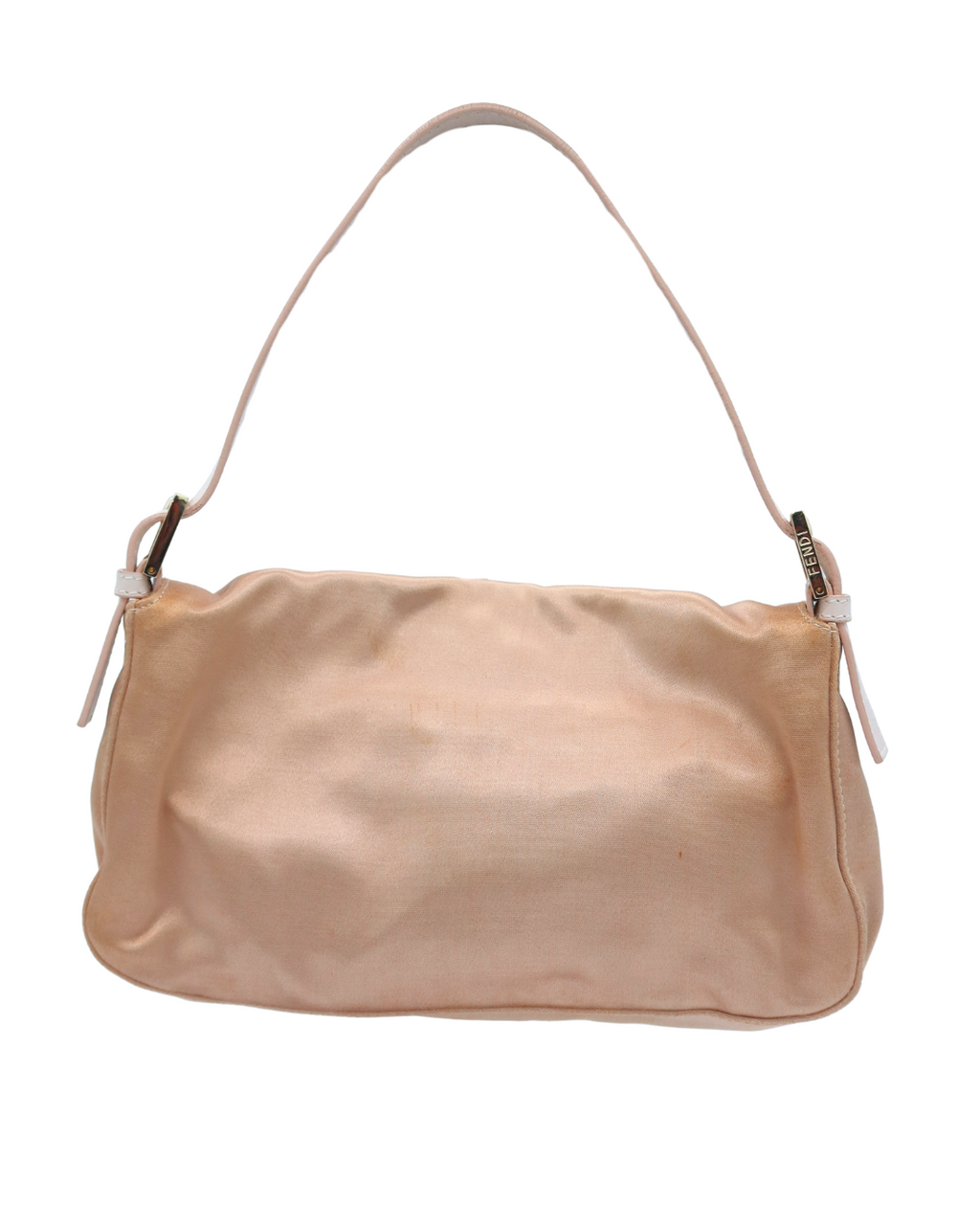 Fendi Baguette Shoulder Bag Pink Satin w/ Leather Straps & Rhinestone Hardware