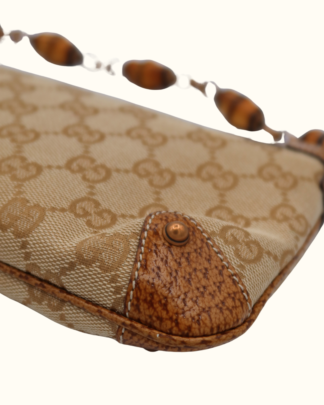 Gucci Bamboo GG Beige Canvas Pouch