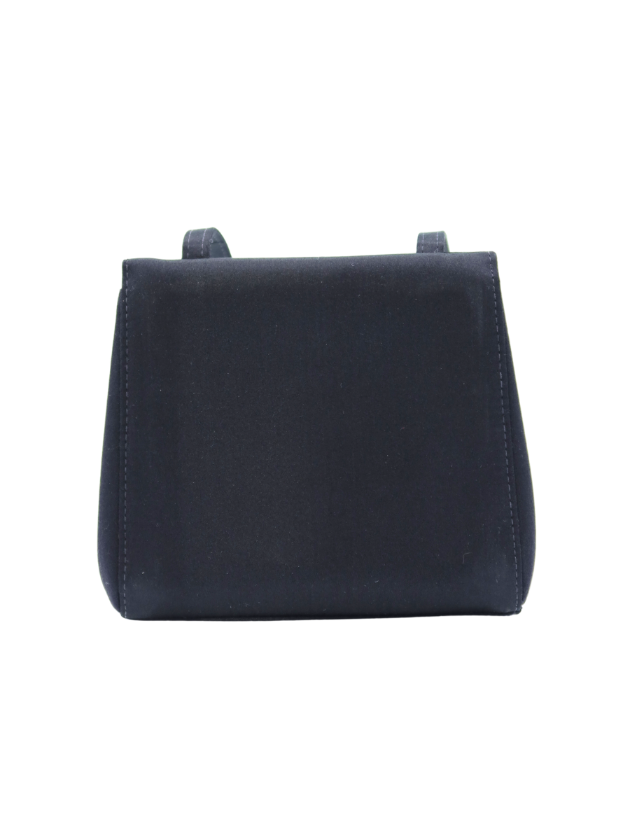 Chanel Vintage Black Satin Small Evening Bag with Crystal Camellia 2000-2002