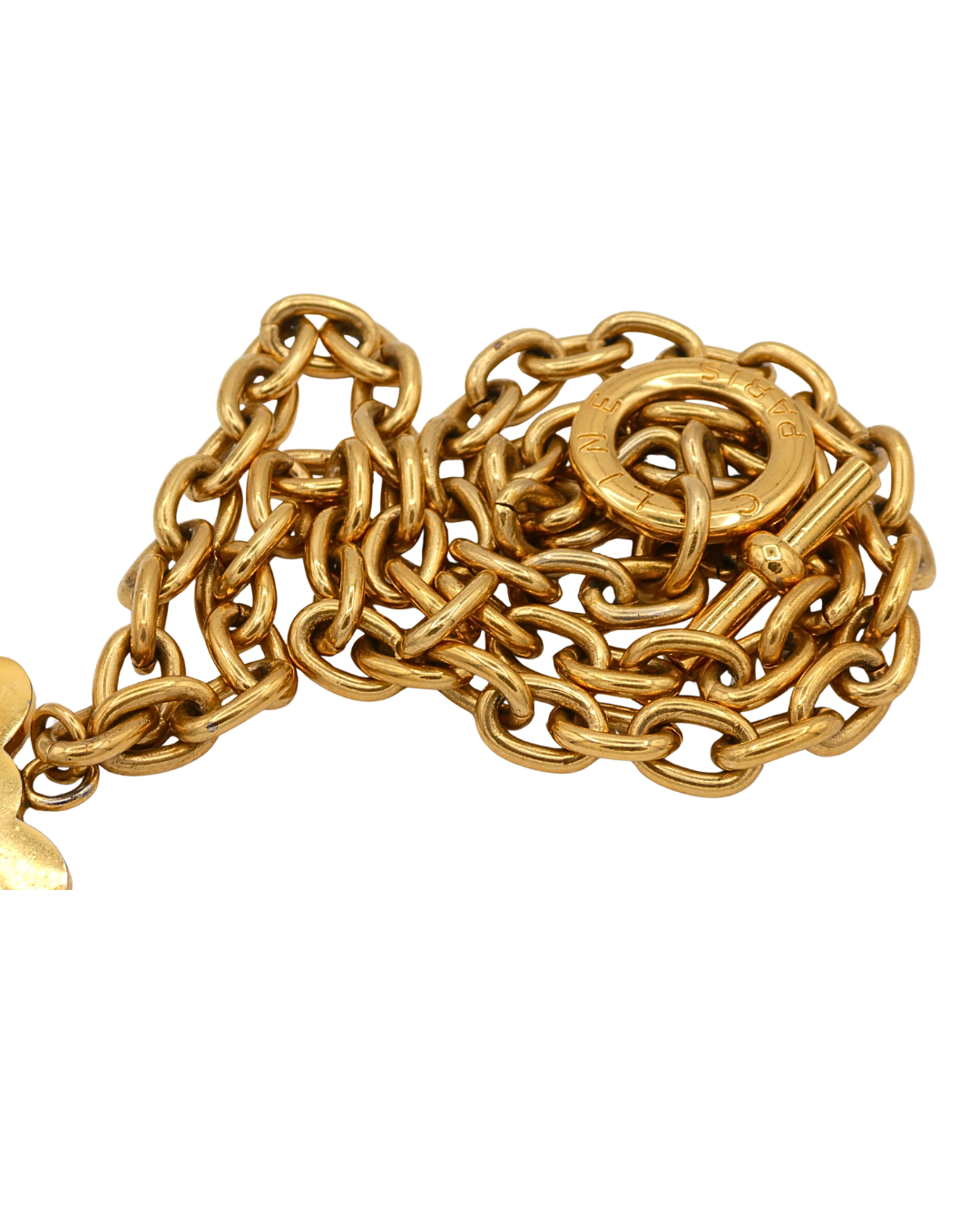 Celine Vintage Gold Tone Blazon Triomphe Logo Pendant Necklace