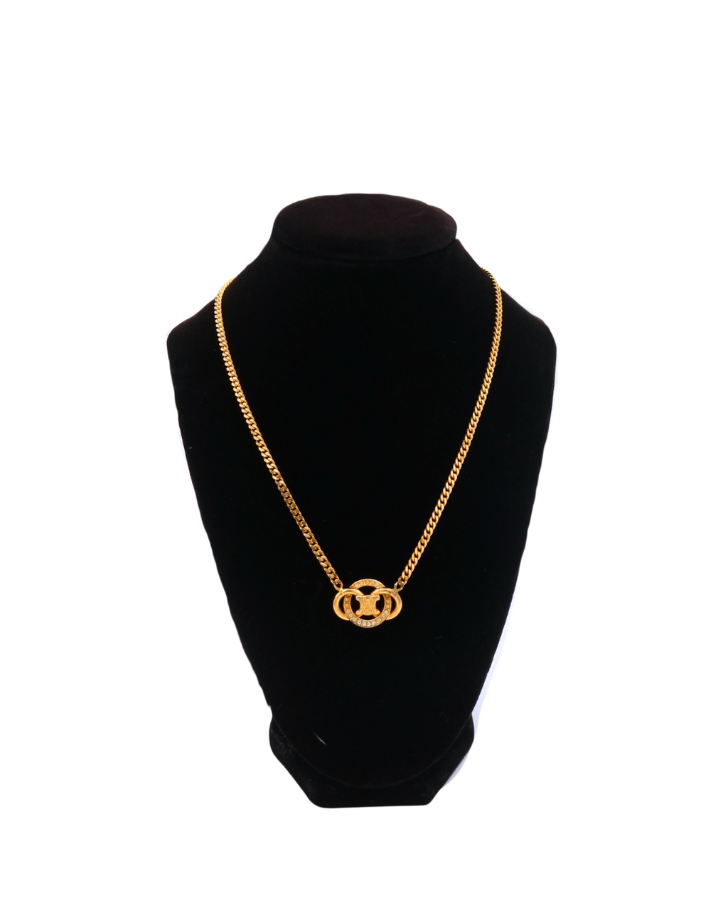 Celine Vintage Crystal Triomphe Pendant Necklace