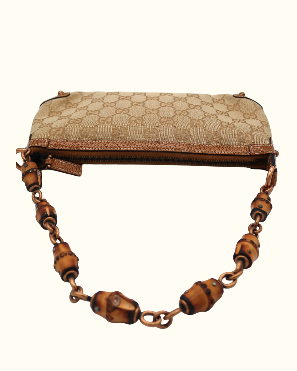Gucci Bamboo GG Beige Canvas Pouch