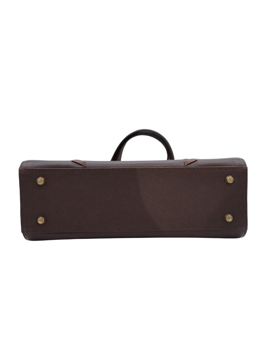 Yves Saint Laurent Vintage Brown Saffiano Leather Stitched Shoulder Bag