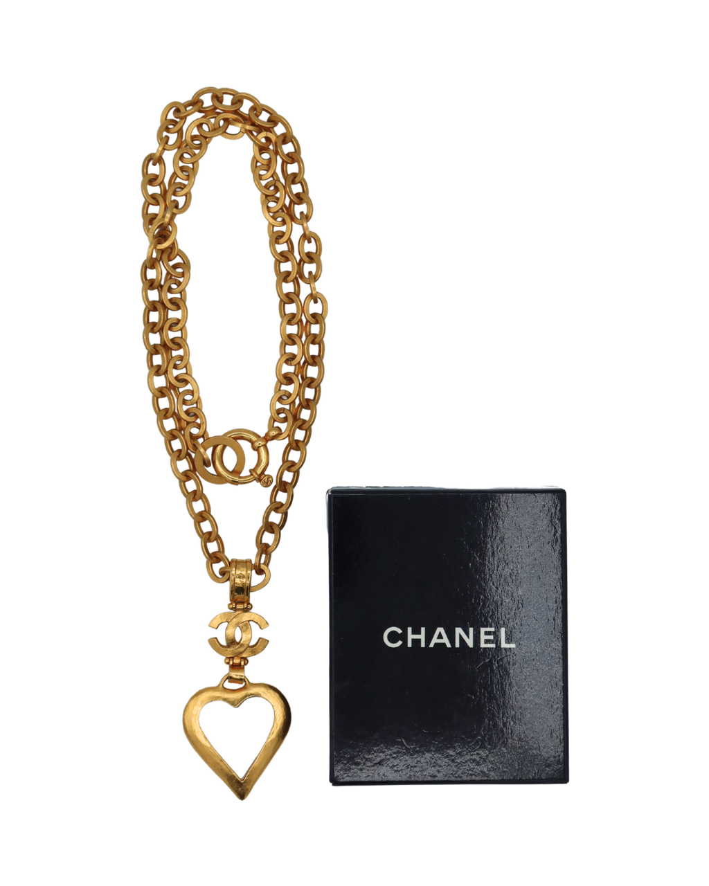 Chanel Gold Toned Glass Heart Necklace