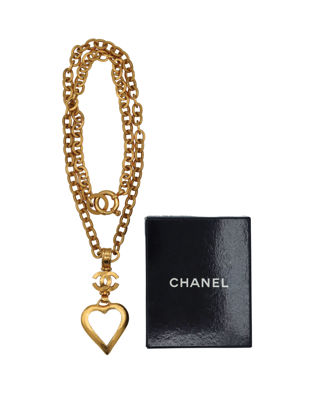 Chanel Gold Toned Glass Heart Necklace