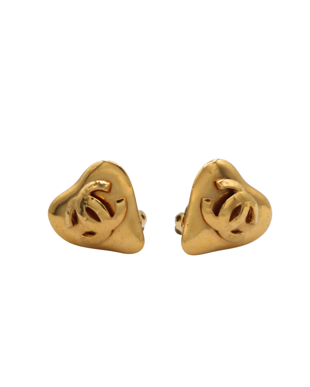 Chanel Vintage CC Gold Plated Heart Clip On Earrings