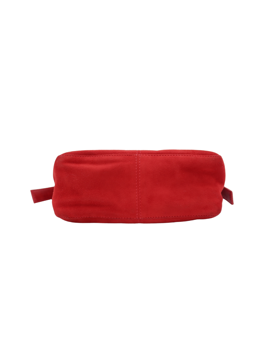 Fendi Vintage Mamma Baguette Red Suede Shoulder Bag with Glitter FF Buckle