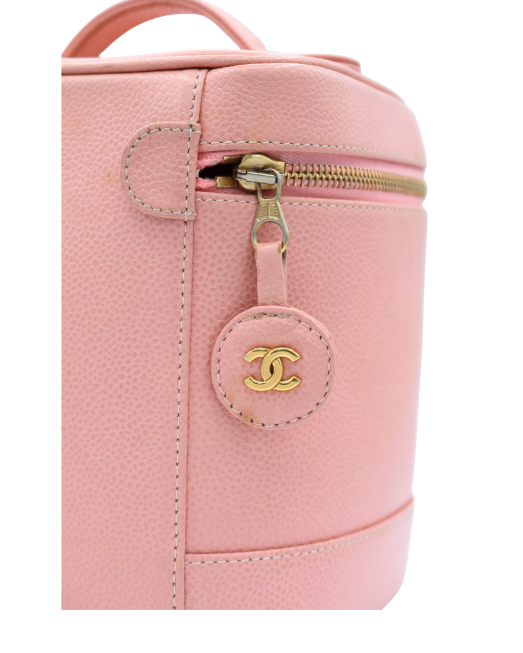 Chanel Pink Leather CC Mark Logo Vanity Bag