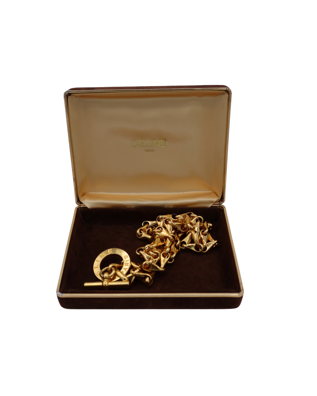 Celine Gold-Tone Circle Logo Long Chain Belt