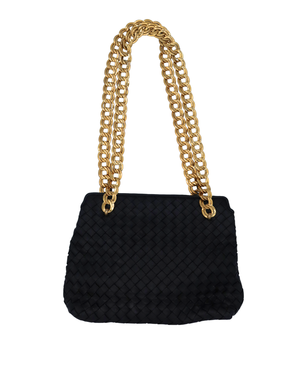 Bottega Veneta Vintage Black Intrecciato Chain Shoulder Bag