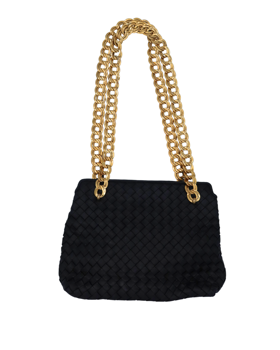 Bottega Veneta Vintage Black Intrecciato Chain Shoulder Bag