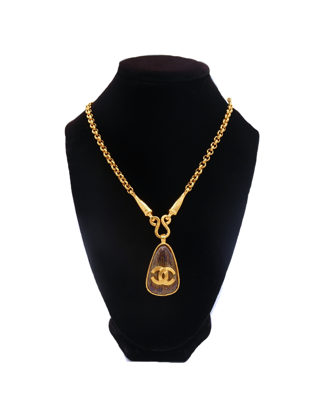 Chanel Vintage Gold Stone CC Logo Pendant Necklace