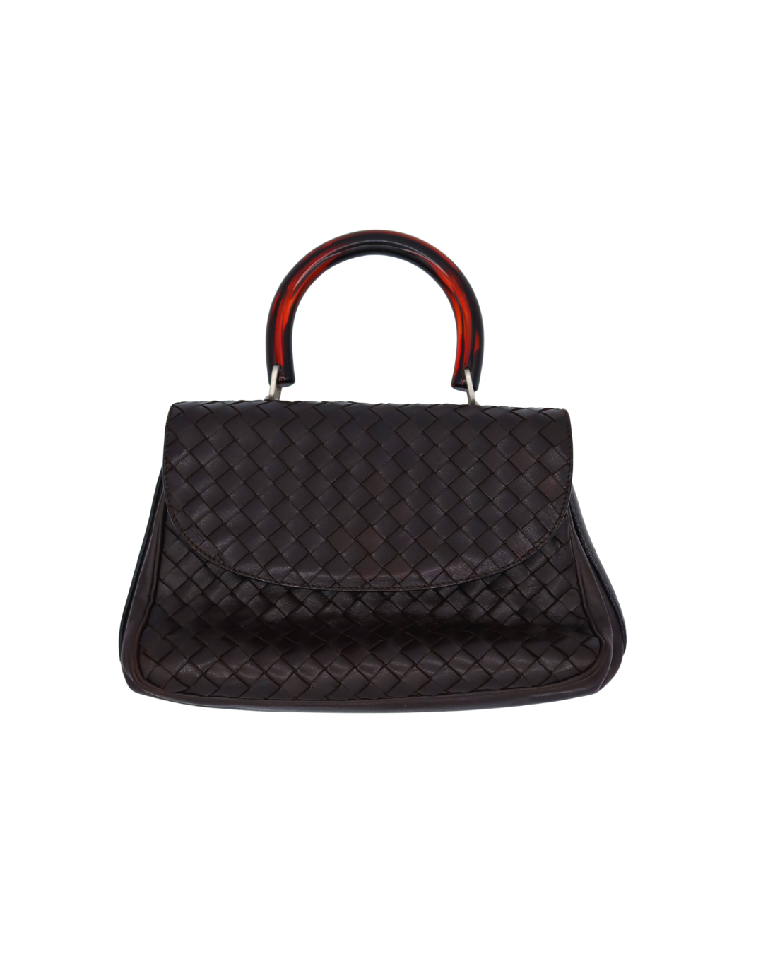 Bottega Intrecciato Resin Top Handle Bag in Brown